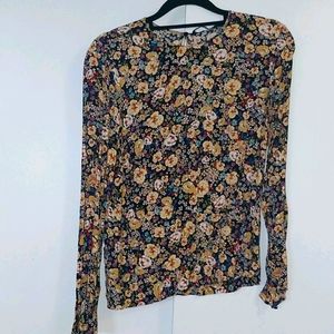 Zara Floral Blouse Long Sleeve Size M